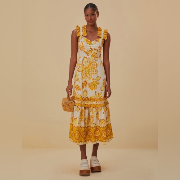 Farm Rio Off-White Aura Floral Midi Dress M - Picture 1 of 7